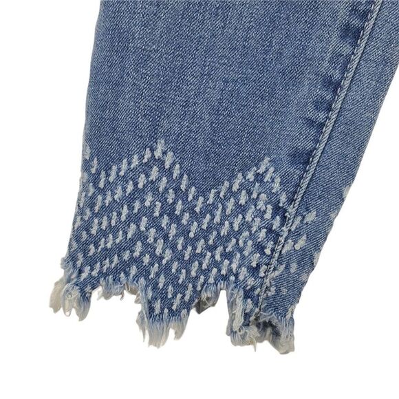 Sam Edelman Mid Rise Skinny Ankle Jeans Frayed Embroidered Ankle Denim Stretch - Picture 6 of 12